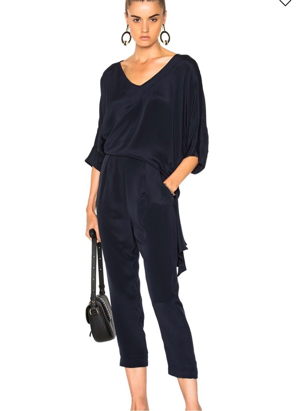 Rachel Comey Grateful Cutout Waist Jumpsuit Navy Silk Crepe Made in NY Size 8